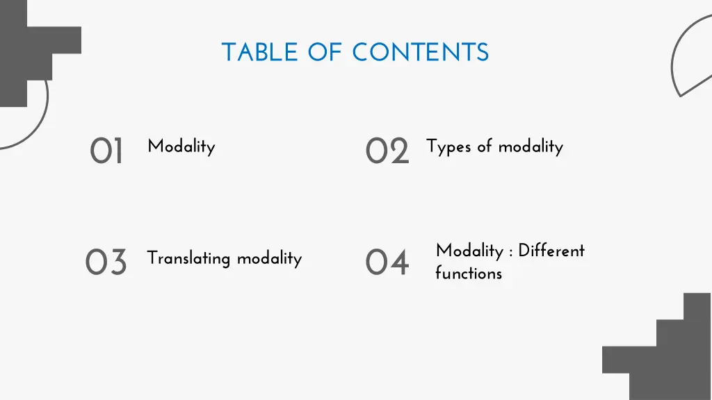 table of contents