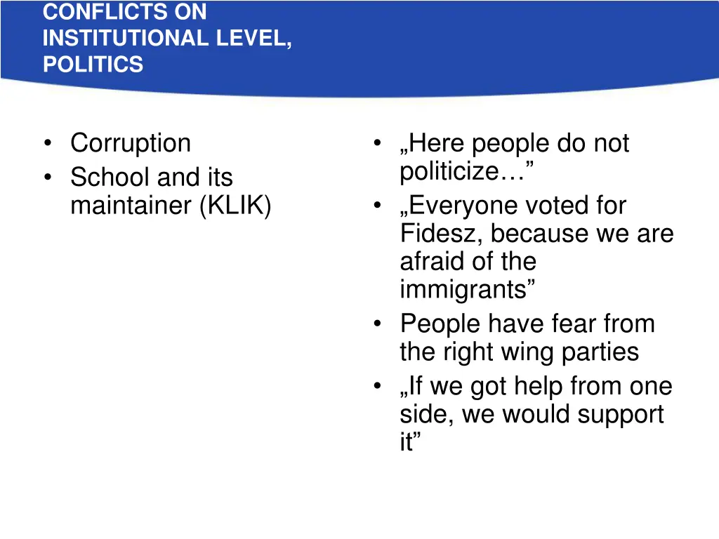 conflicts on institutional level politics