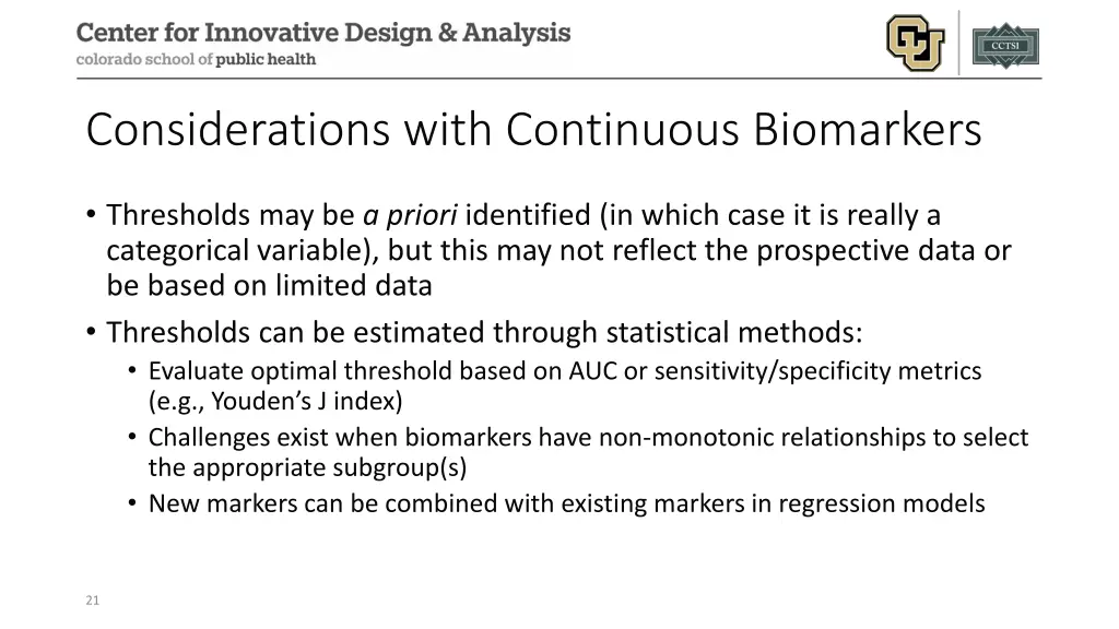 considerations with continuous biomarkers