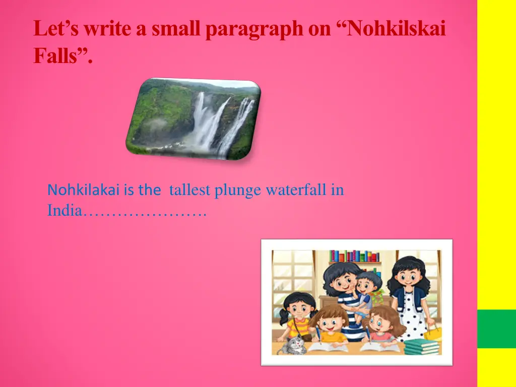 let s write a small paragraph on nohkilskai falls