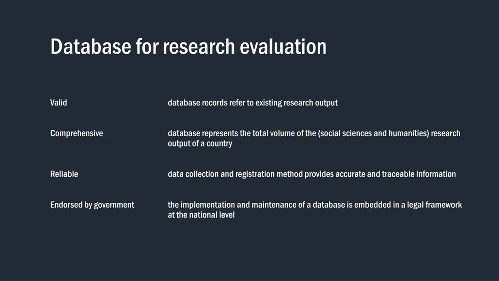 database for research evaluation