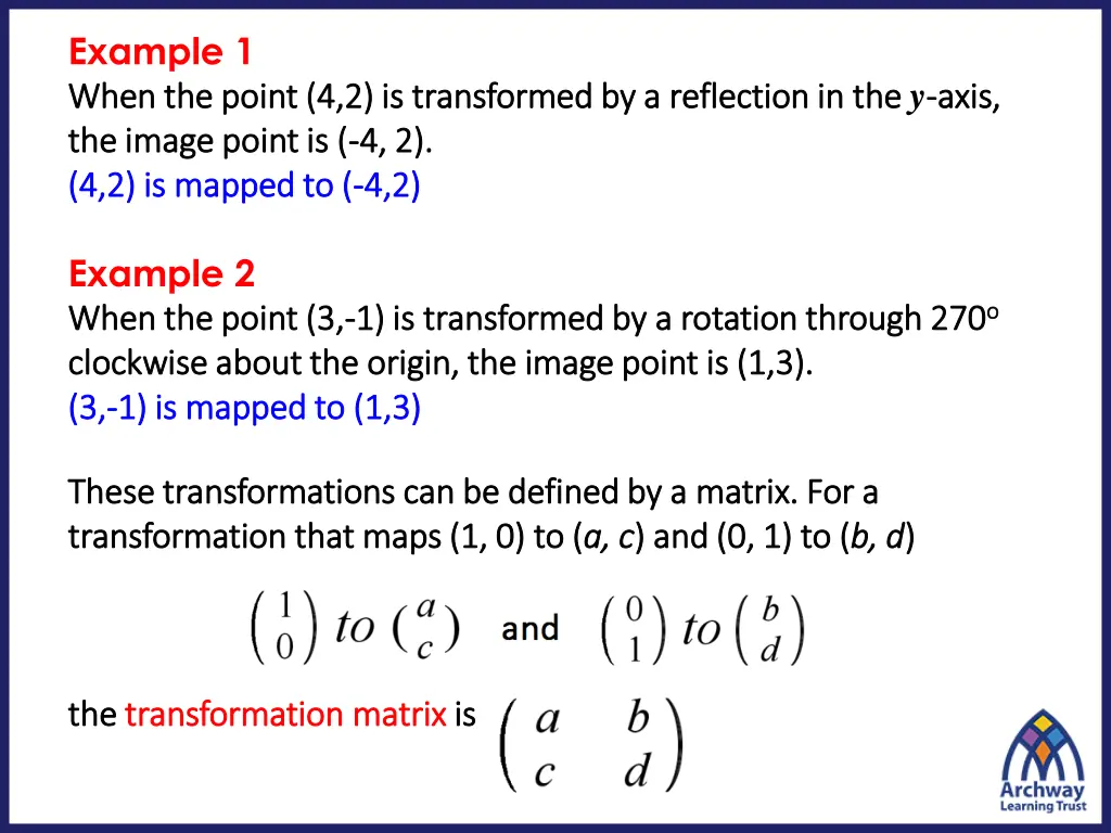 example 1 when the point 4 2 is transformed