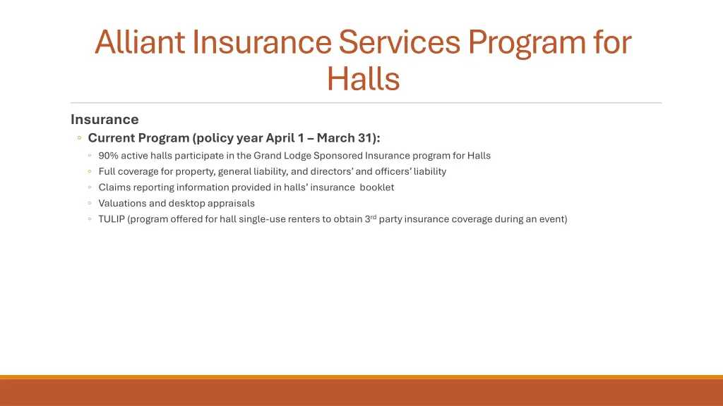 alliant insurance services program for halls