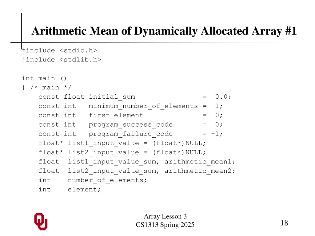 arithmetic mean of dynamically allocated array 1