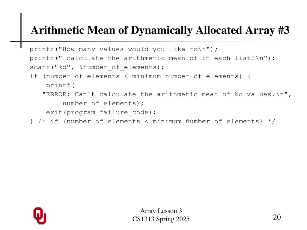 arithmetic mean of dynamically allocated array 3