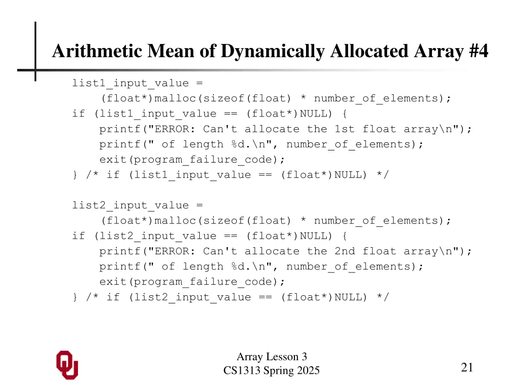arithmetic mean of dynamically allocated array 4
