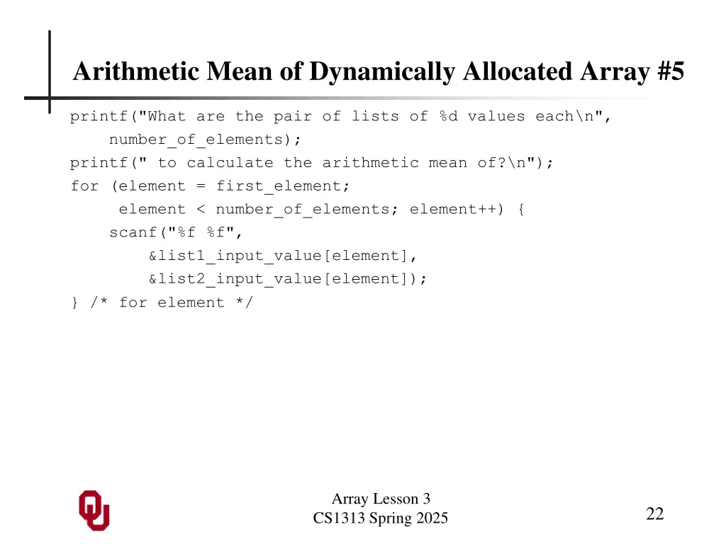 arithmetic mean of dynamically allocated array 5