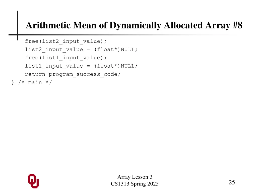 arithmetic mean of dynamically allocated array 8