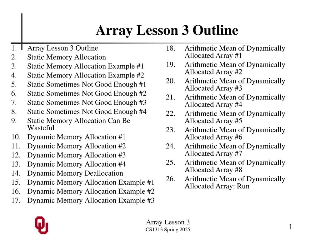 array lesson 3 outline
