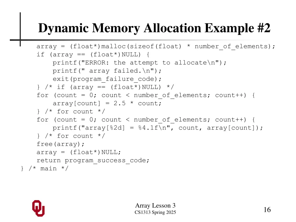 dynamic memory allocation example 2