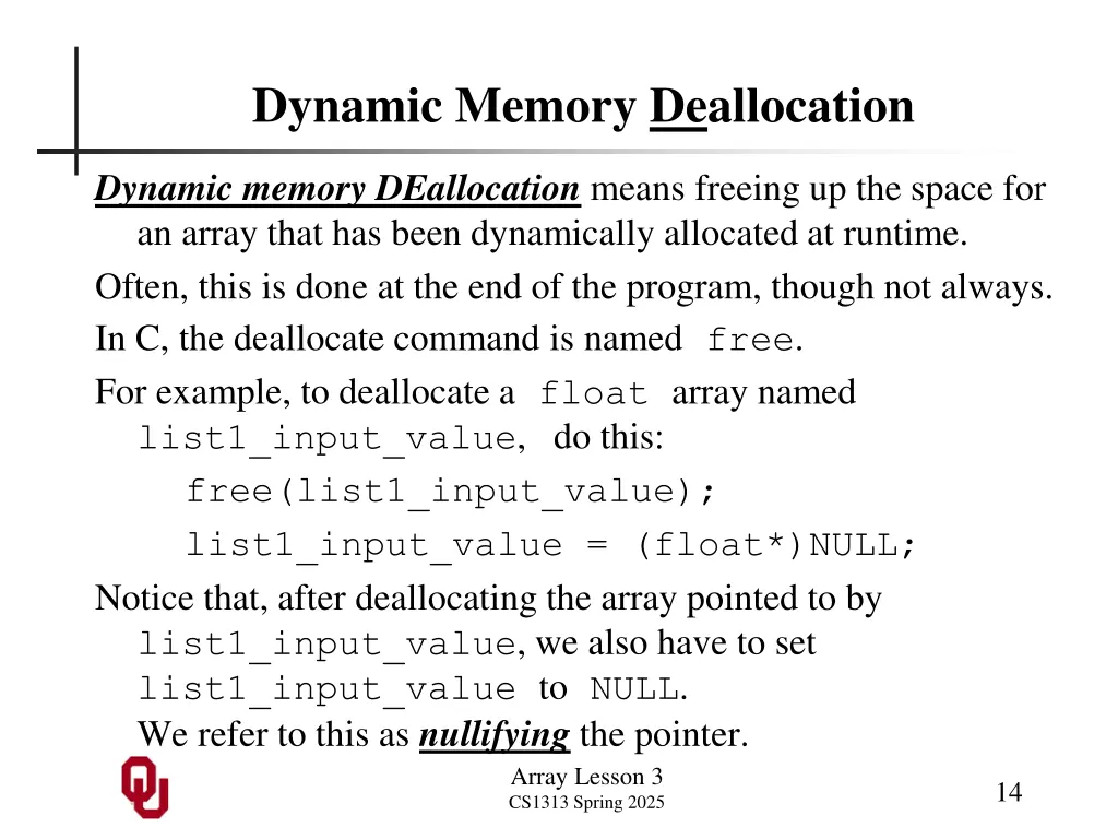 dynamic memory deallocation