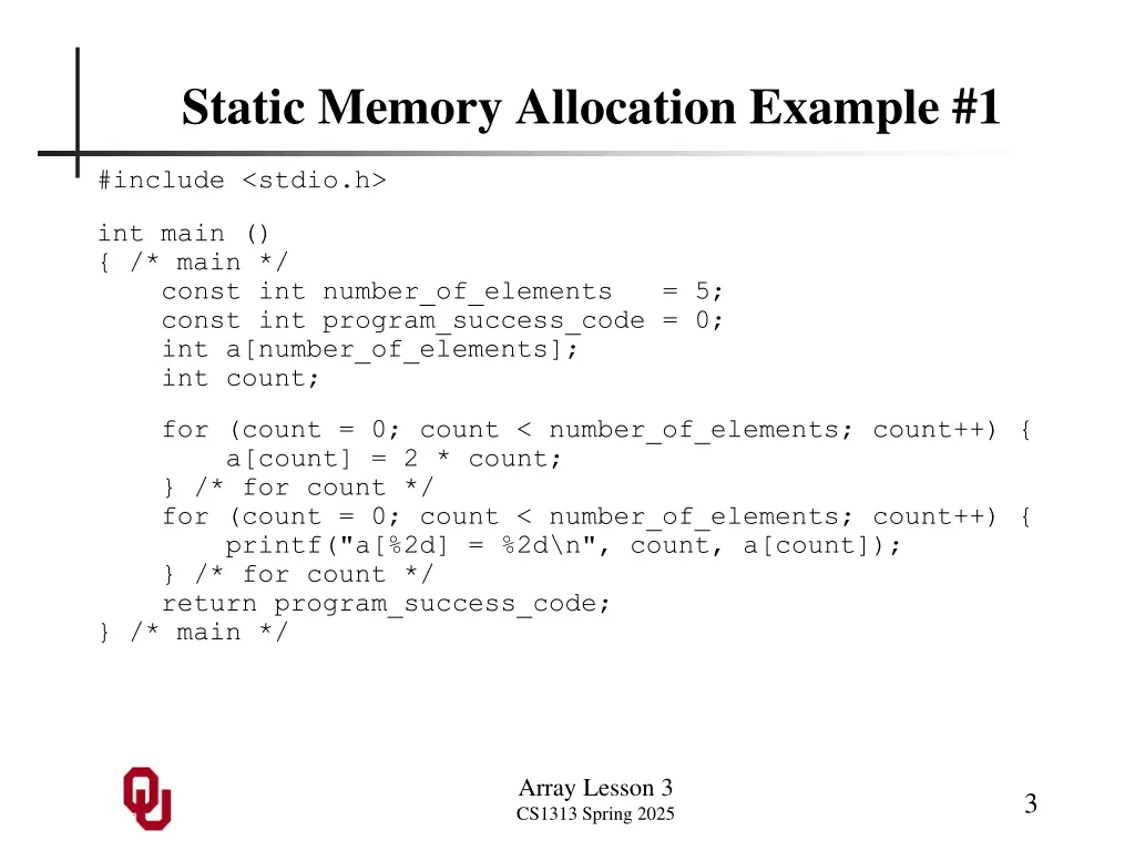 static memory allocation example 1