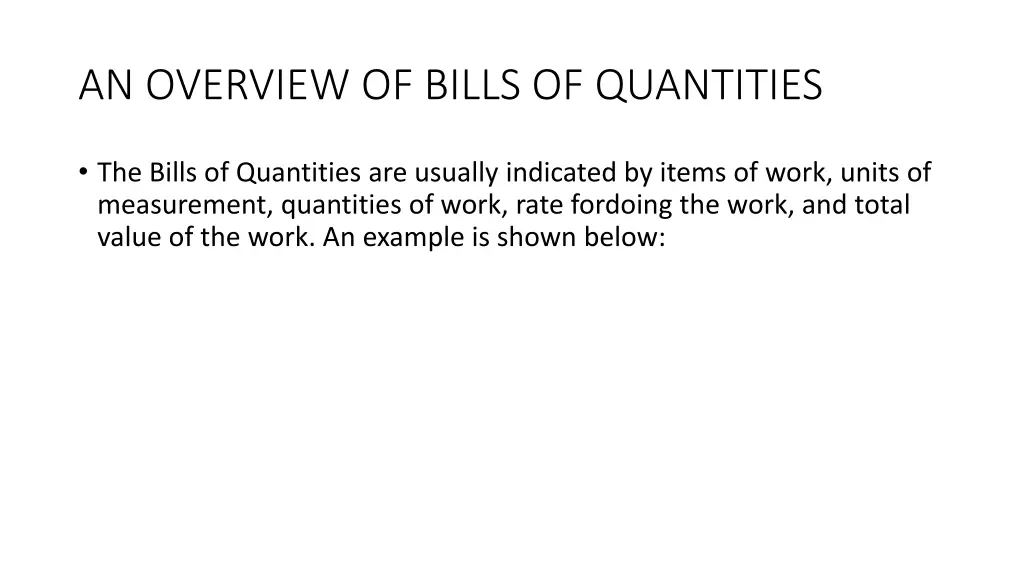an overview of bills of quantities