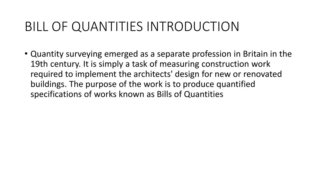 bill of quantities introduction