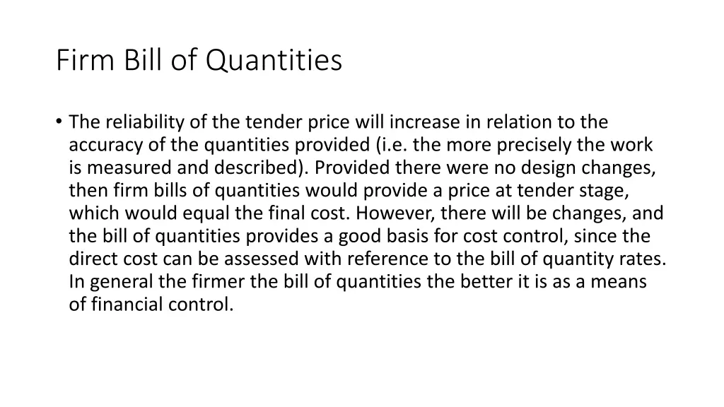 firm bill of quantities