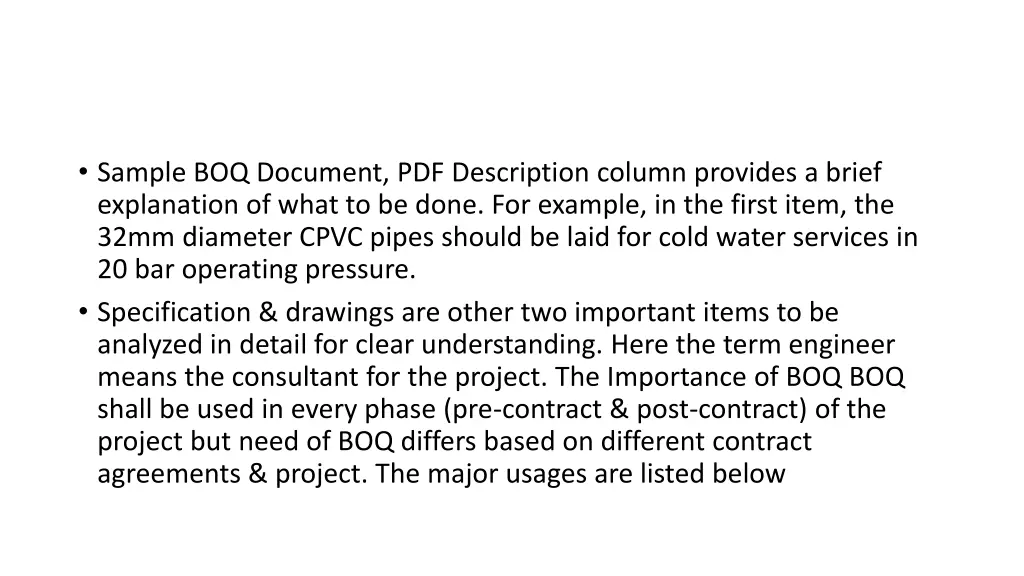 sample boq document pdf description column