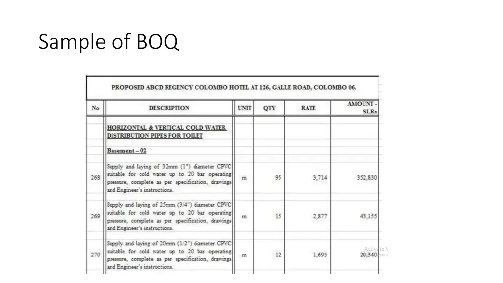 sample of boq