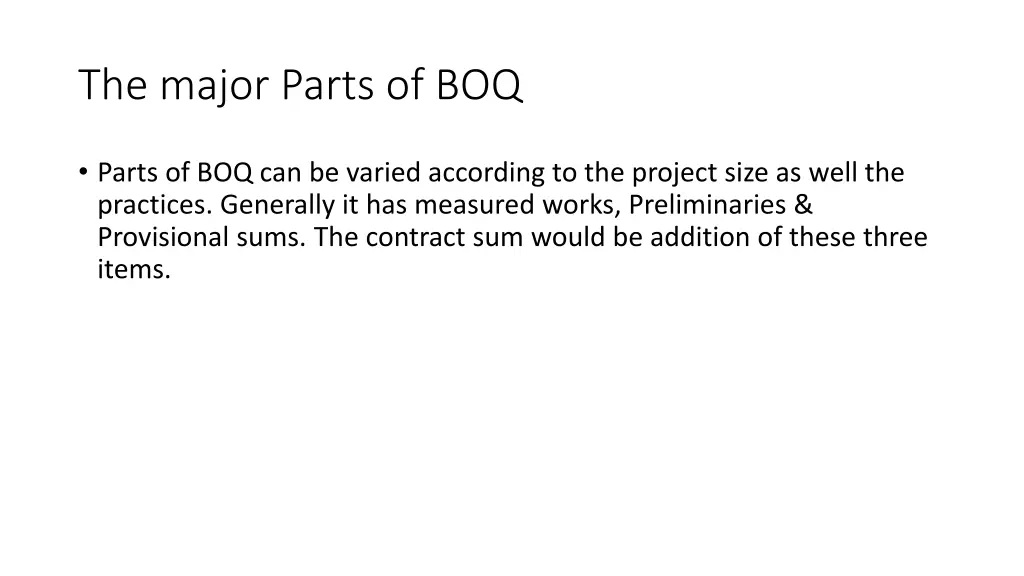 the major parts of boq
