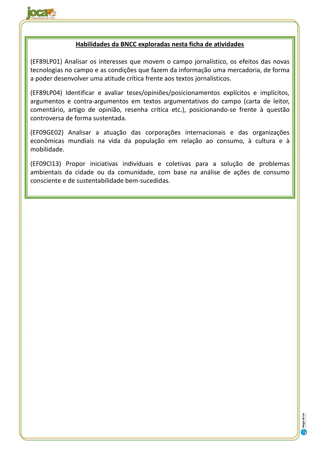 habilidades da bncc exploradas nesta ficha