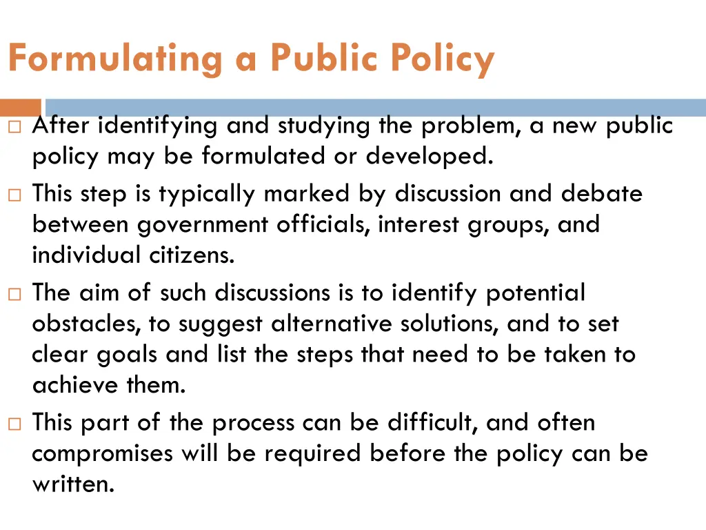 formulating a public policy
