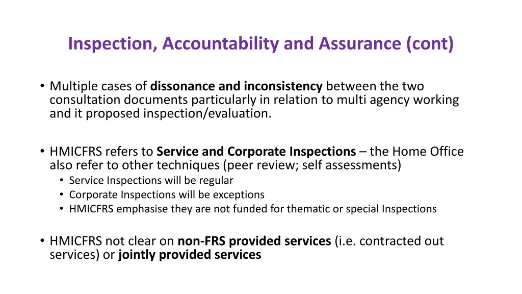 inspection accountability and assurance cont