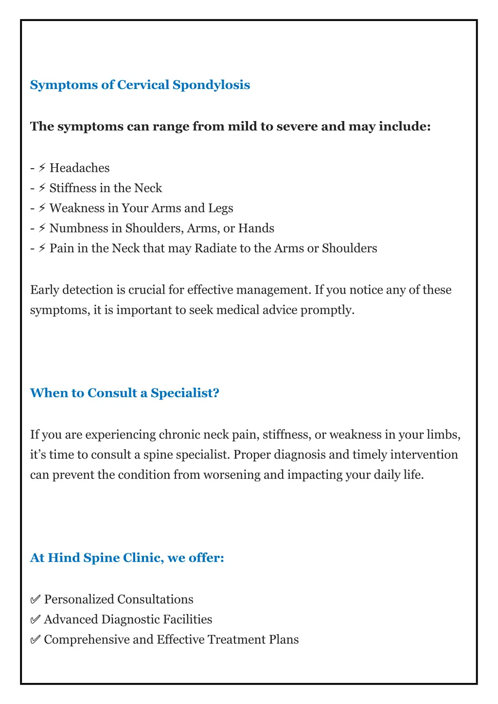symptoms of cervical spondylosis