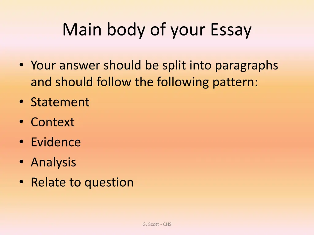 main body of your essay