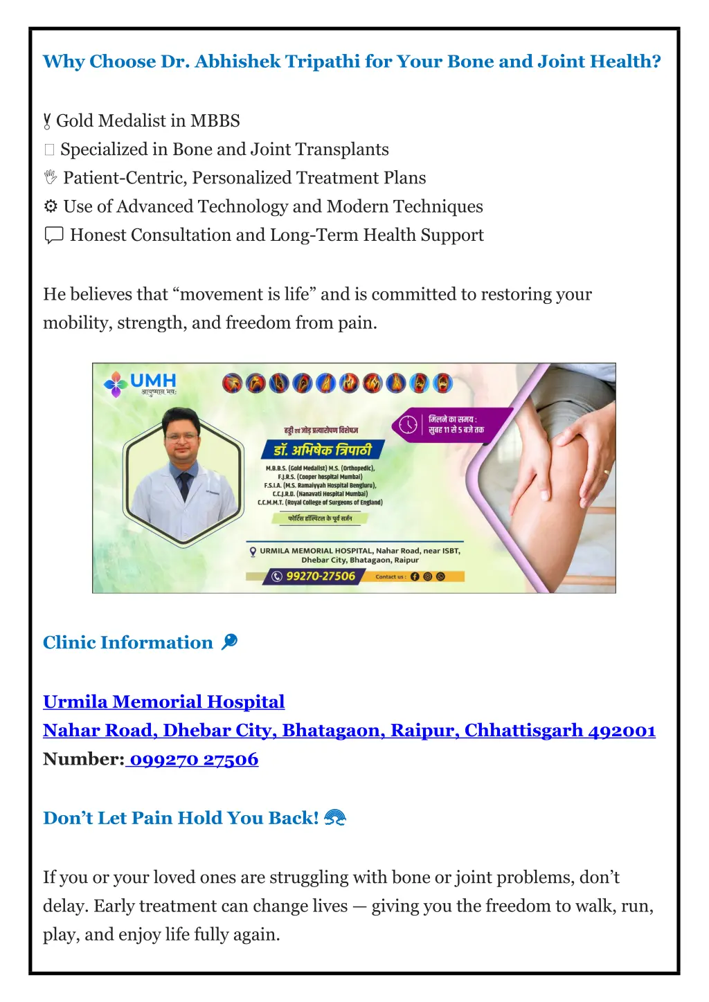 why choose dr abhishek tripathi for your bone