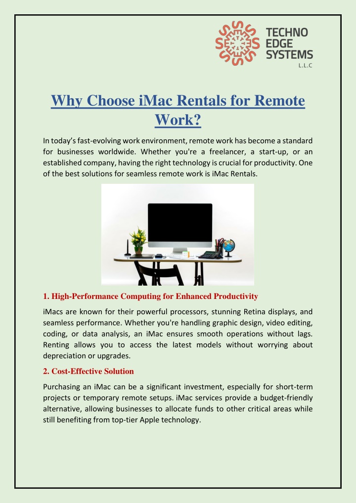 why choose imac rentals for remote work