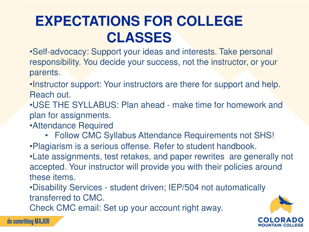 expectations for college classes self advocacy