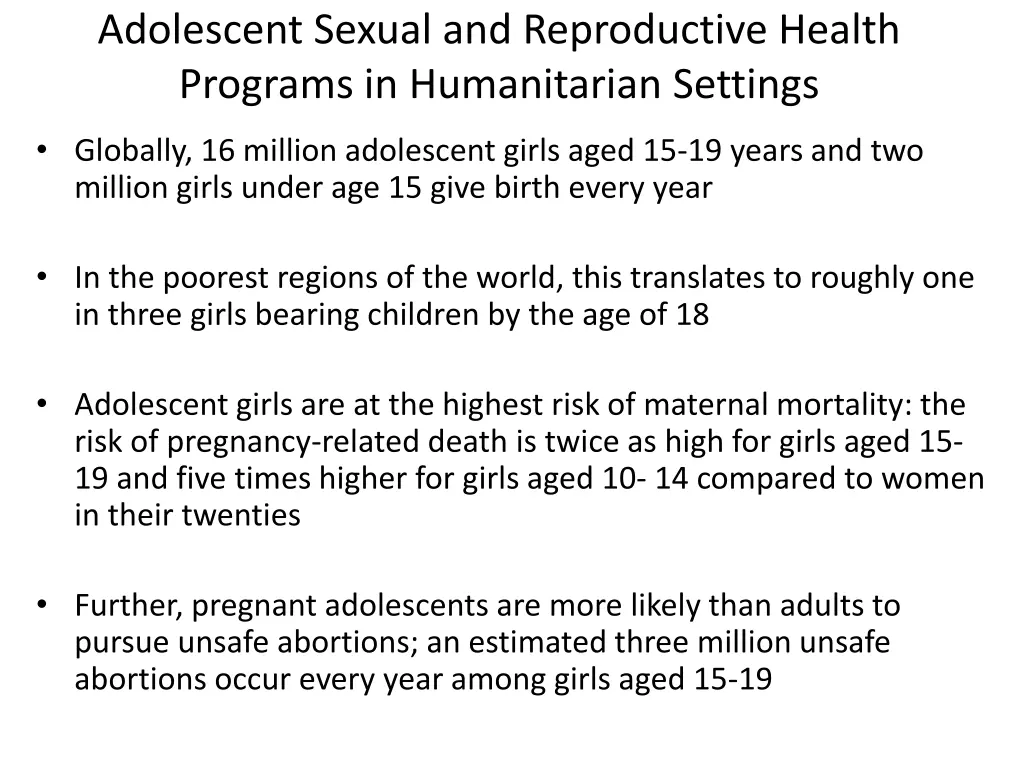 adolescent sexual and reproductive health