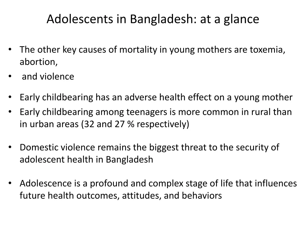 adolescents in bangladesh at a glance 2