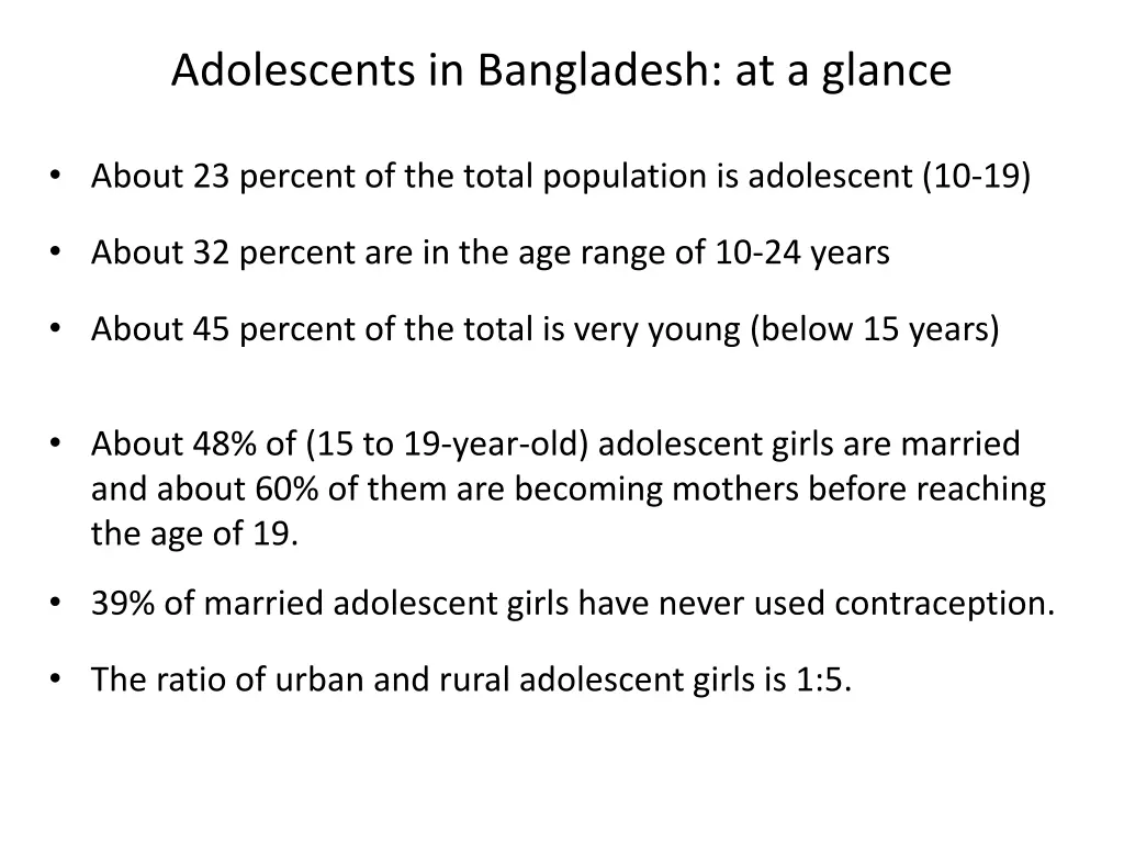 adolescents in bangladesh at a glance