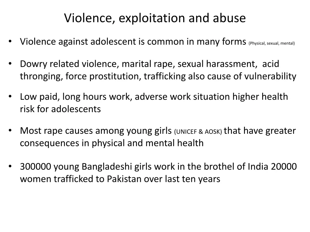 violence exploitation and abuse