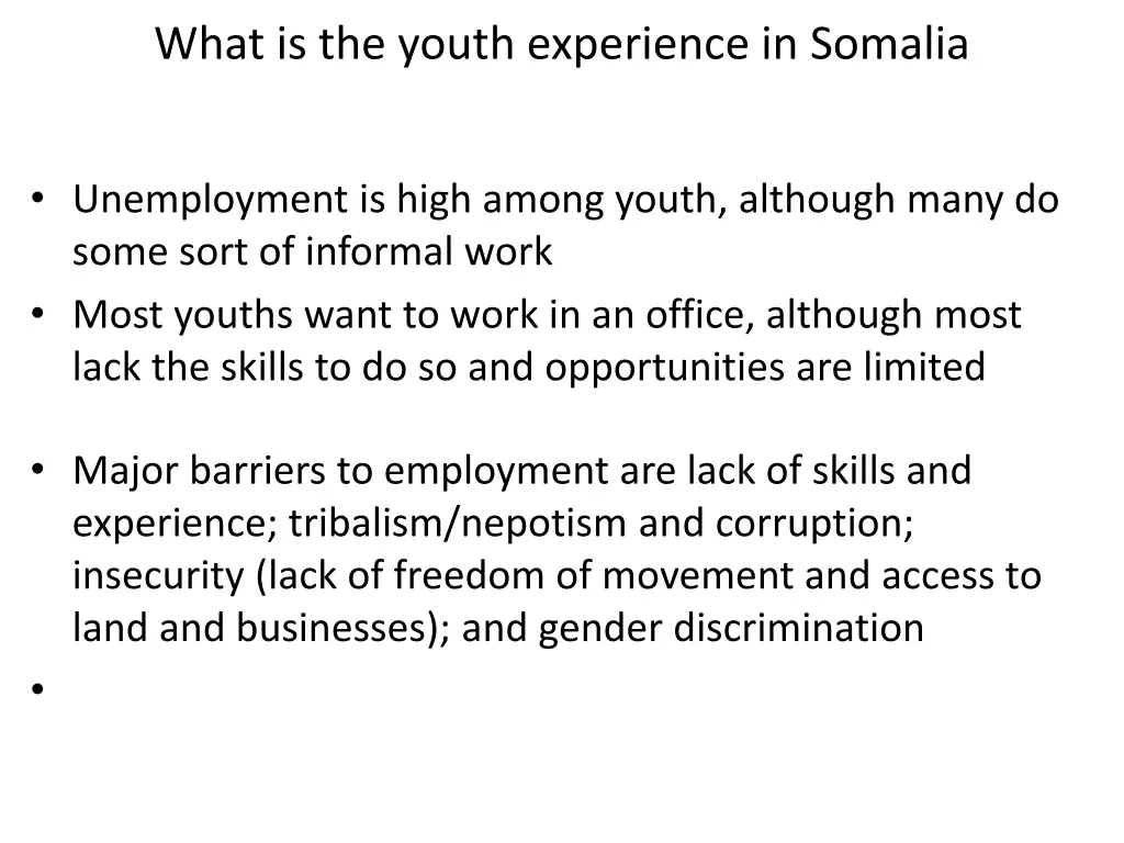 what is the youth experience in somalia