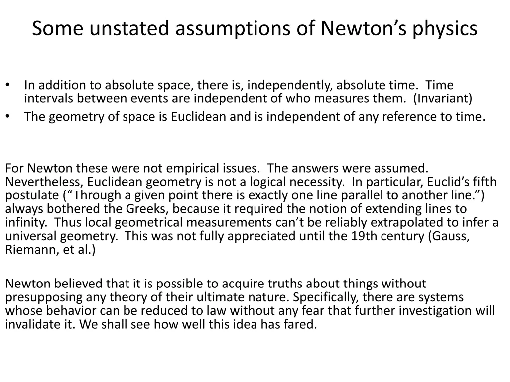 some unstated assumptions of newton s physics
