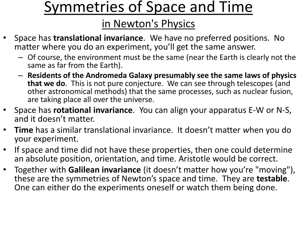 symmetries of space and time in newton s physics