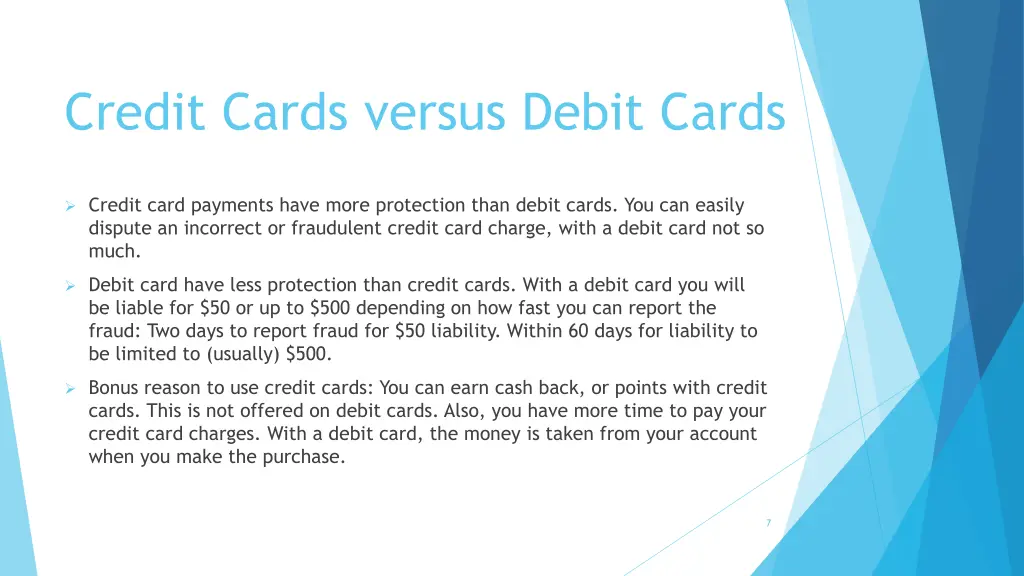 credit cards versus debit cards