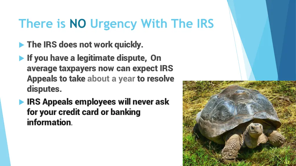 there is no urgency with the irs
