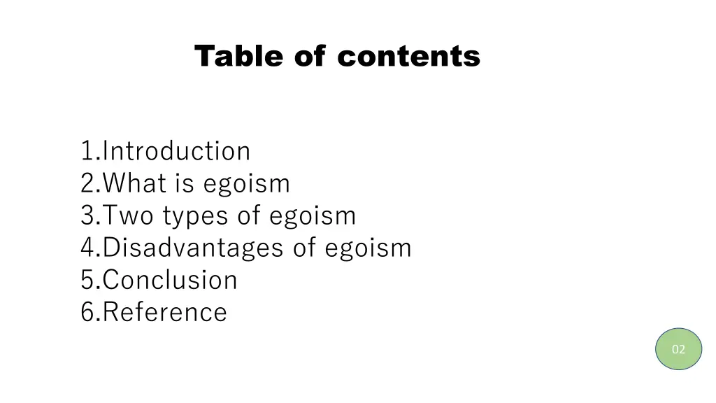 table of contents
