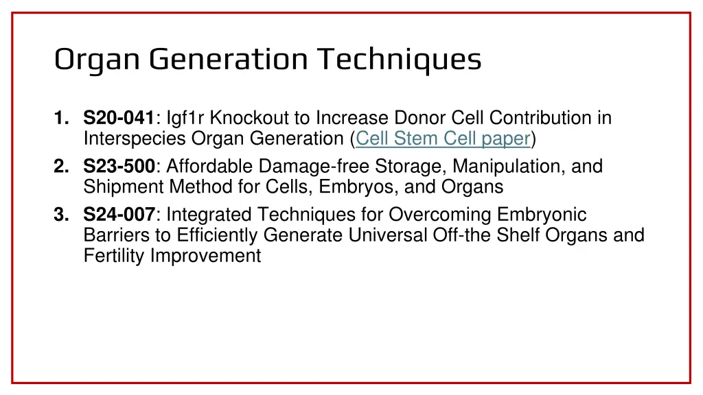 organ generation techniques