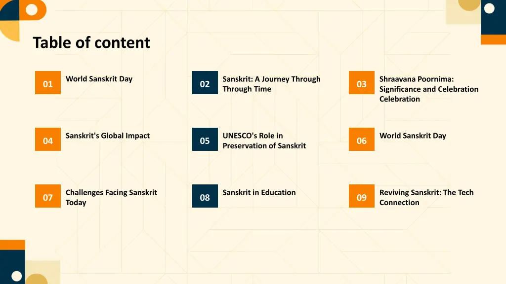 table of content