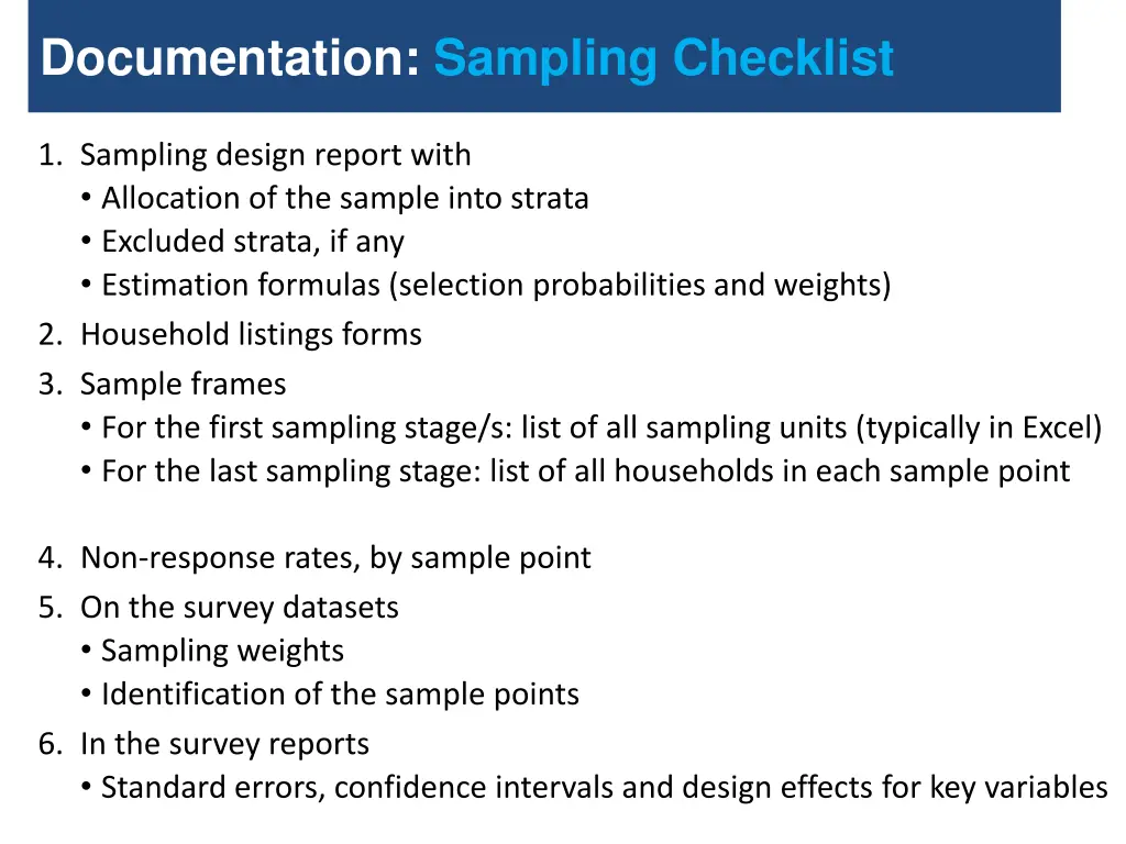 documentation sampling checklist