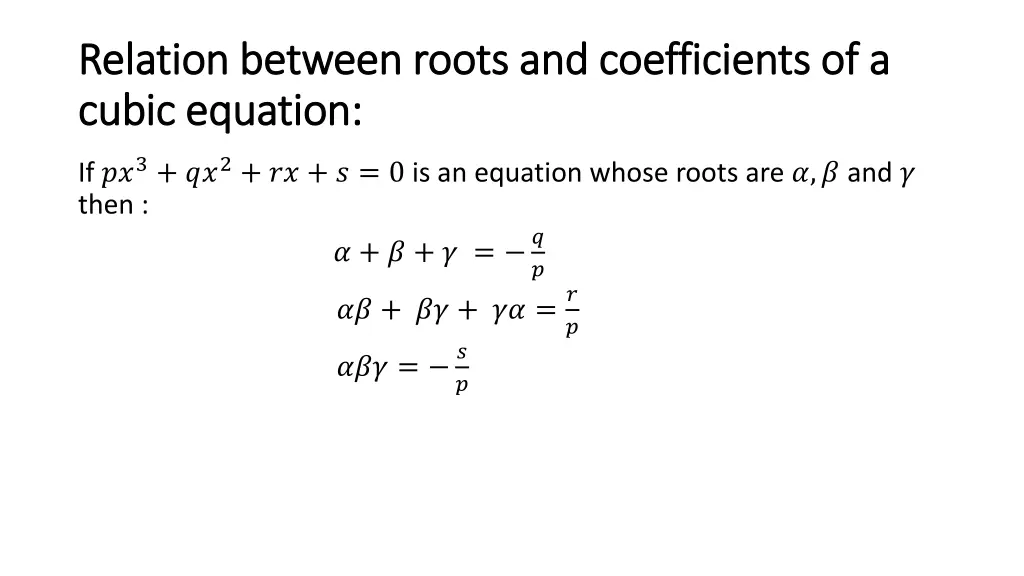 relation between roots and coefficients 1