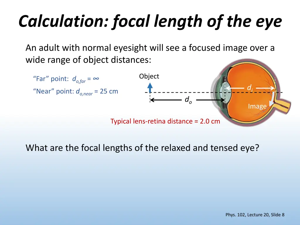 calculation focal length of the eye