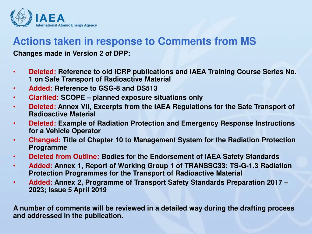 actions taken in response to comments from