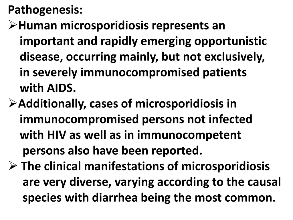 pathogenesis human microsporidiosis represents