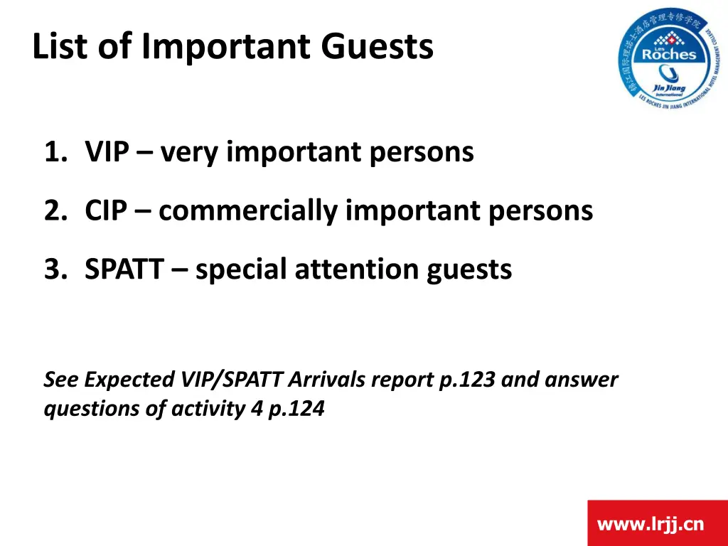 list of important guests