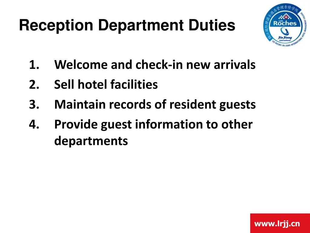reception department duties