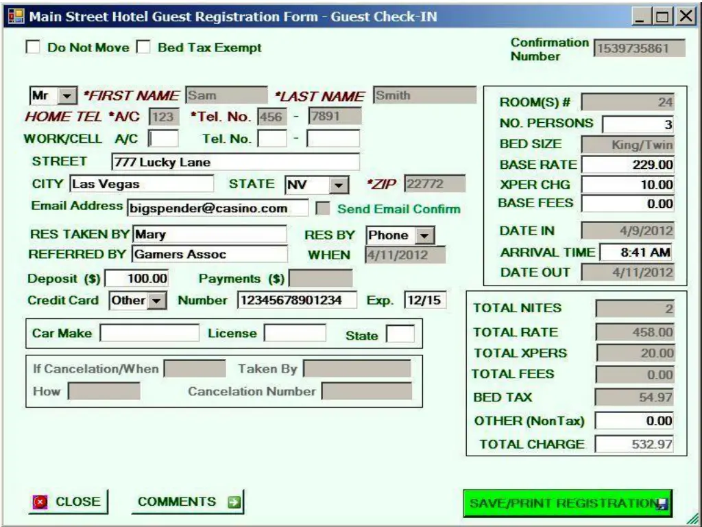 registration record example